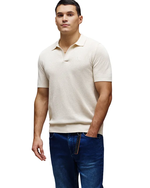 Devon Bubble Stitch Knit Polo, Pristine, photograph 1 of 5