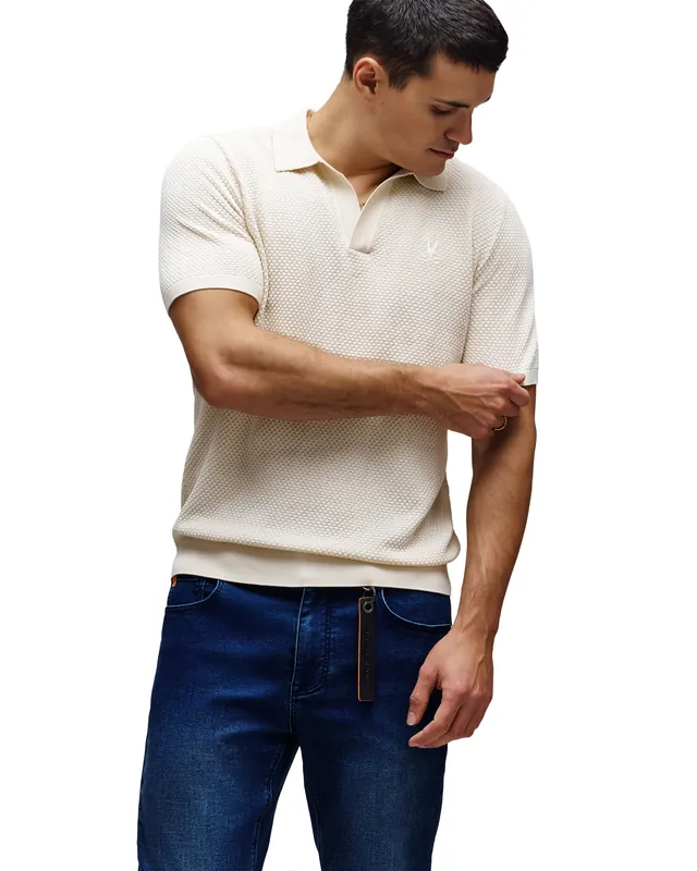 Devon Bubble Stitch Knit Polo, Pristine, photograph 3 of 5