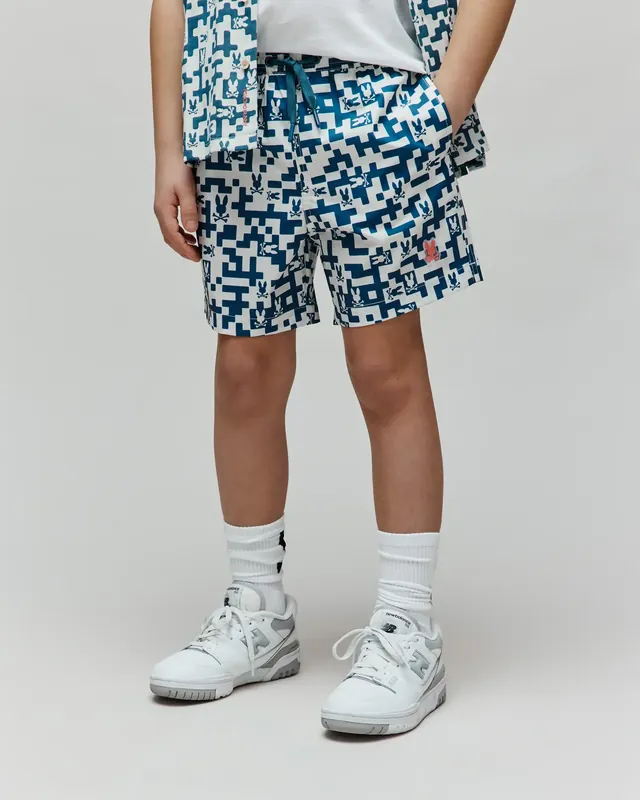Kids Josh All Over Bunny Board Shorts, Mallard Blue, photograph 3 of 6